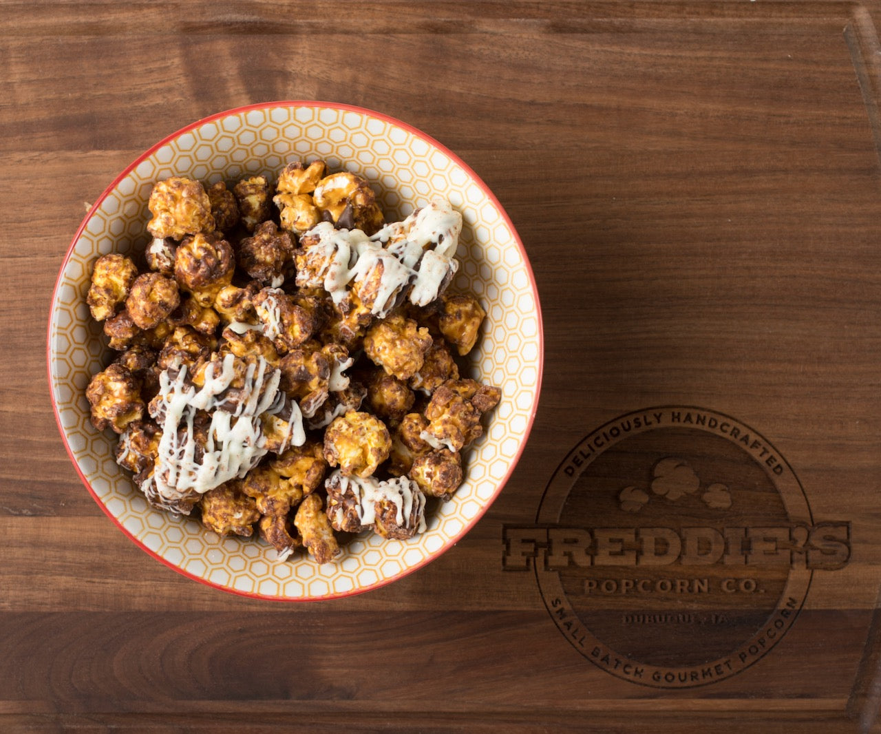 Chocolate Drizzled Popcorn – Freddies Popcorn Company